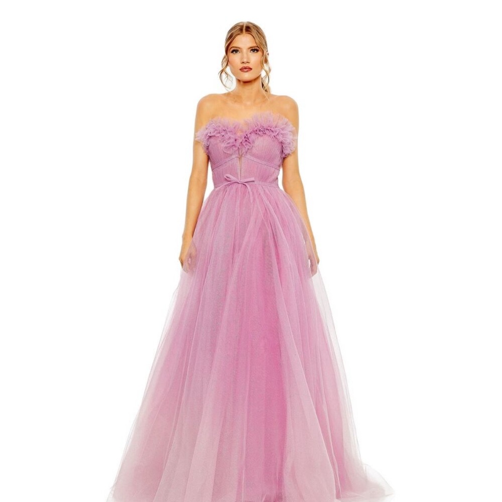 Mac Duggal 20555 Lilac Ombre Pink Glitter Tulle Gown Strapless Ruffle 14